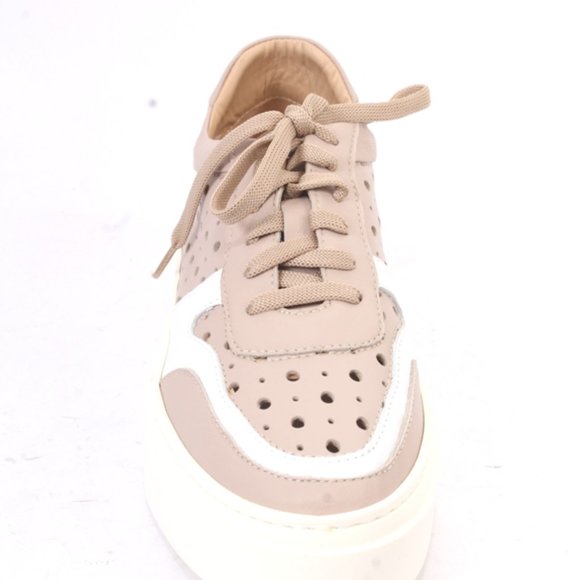 Luca Grossi 867a White / Beige Leather Lace-Up Platform Sneaker - Picture 7 of 8